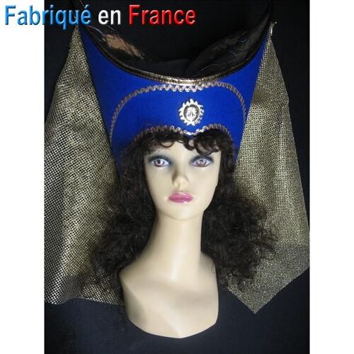 Coiffe Frénégonde De Pouille Bleue (Les Visiteurs), Pour Deguisement Médiévale, Moyen-Age -