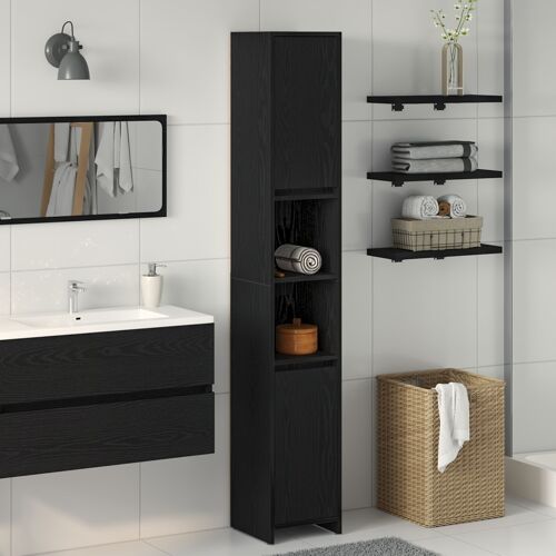 Meuble de salle de bain vidaXL Chêne Noir 30x30x183,5 cm Bois d'ingénierie
