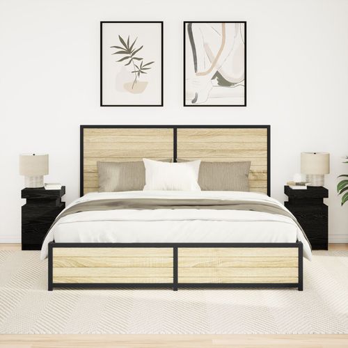 Table De Chevet Vidaxl Avec Lumières Led 2 Pcs Chêne Noir 35x39x55 Cm