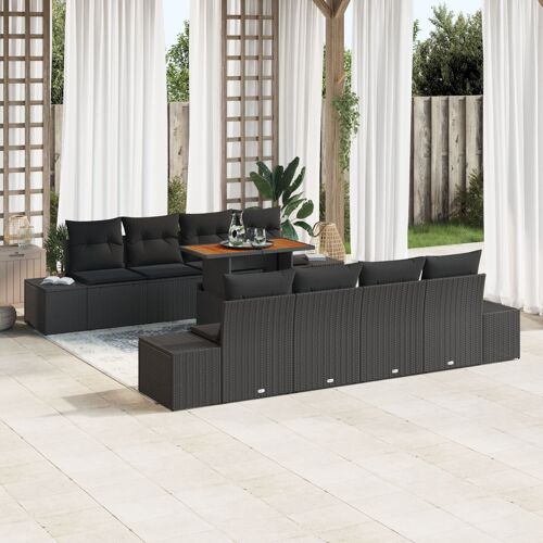 Set De Sofa De Jardin Vidaxl Ensemble De 7 Noir Rotin Et Coussins En Tissu
