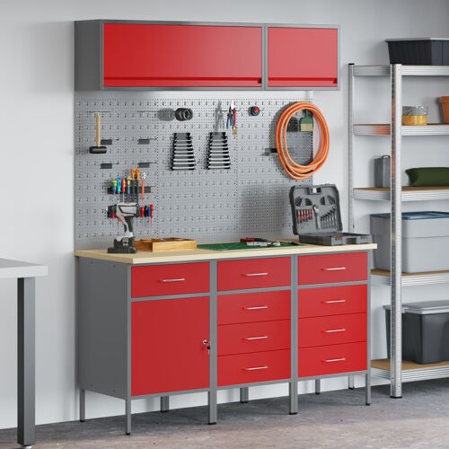 Set De Banc De Travail 8 Pièces En Acier Rouge Vidaxl
