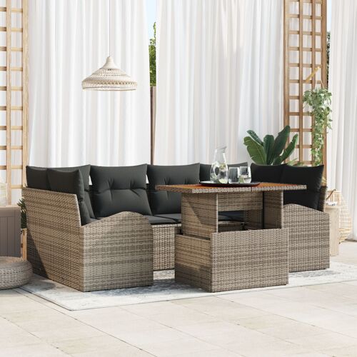 Ensemble De Canapé De Jardin De 7 Pièces Avec Coussins Gris En Poly Rotin, Canapé De Jardin 2 Places Avec Rangement Et Coussins Gris En Poly Rotin