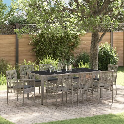 Set De Jardin De 9 Pièces Vidaxl Avec Coussins En Rattan Poly Gris
