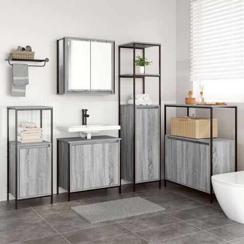 Ensemble de meubles de salle de bain 5 pièces vidaXL Gris Sonoma en bois d'ingénierie