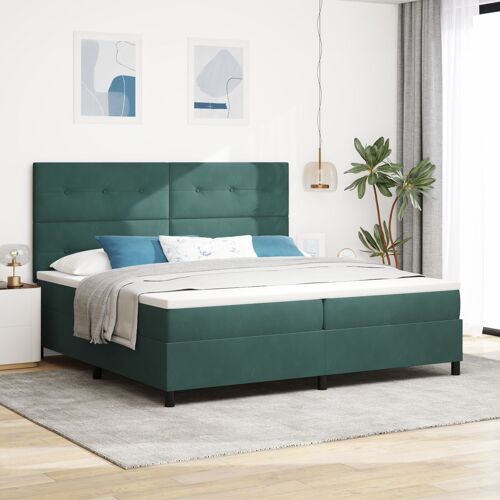 lit box spring vidaXL avec matelas et LED vert foncé 200x200 cm en velours