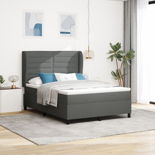 vidaXL Cadre de Lit avec Matelas Gris Foncé, Blanc Tissu 140 x 190 cm