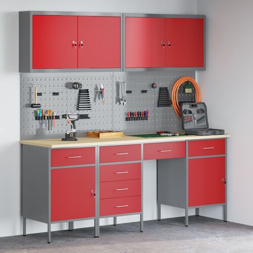 Vidaxl Set De Banc De Travail En Acier Rouge De 10 Pièces