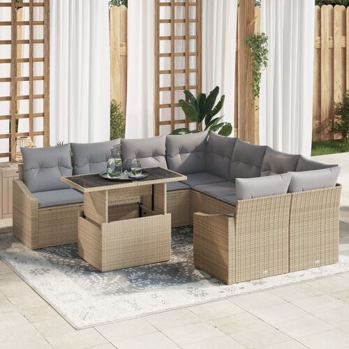 Ensemble De Canapé De Jardin Vidaxl 9 Pièces Marron Clair Et Gris