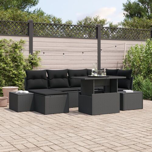 Canapé De Jardin Vidaxl Ensemble 7 Pièces Noir Rotin, Polyester