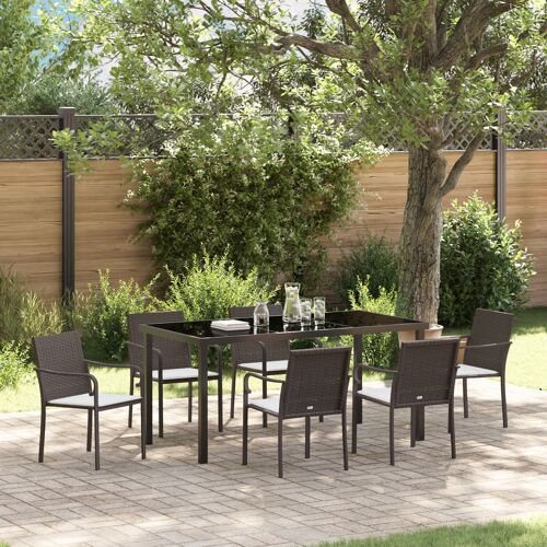 Set De Salle À Manger De Jardin 7 Pièces Avec Coussins En Rotin Poly Marron