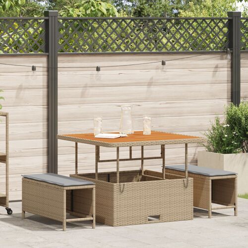 Set De Salle À Manger De Jardin 3 Pièces Avec Coussins Beige En Rattan Poly Et Acacia