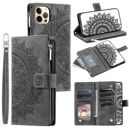 Étui Pour Iphone 12/12 Pro Doublure En Microfibre À L'intérieur Fibre De Carbone Pu Épissé Avec Pu À Grain Fin Avec Des Rayures Verticales Rouges Haute Qualité Clipless 2-En-1 Coque Logo En - Gris