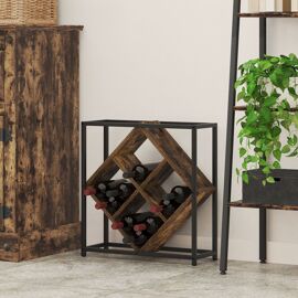 Vidaxl Porte-Bouteilles Chêne Fumé Cadre En Métal Et Étagères En Bois