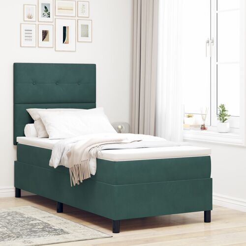 lit avec sommier à ressort vidaXL et matelas vert foncé en velours simple