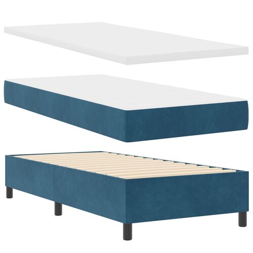 vidaXL Lit à Ressorts avec Matelas & Banc Bleu Foncé 100x200 cm Velours