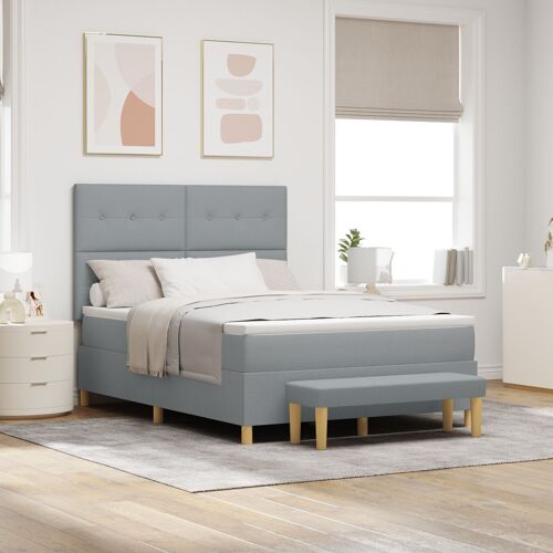 Lit à ressort avec matelas et banc vidaXL Gris clair 140x200 cm Tissu
