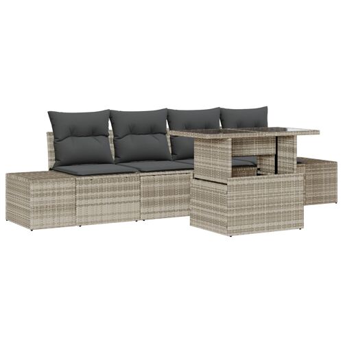 Vidaxl 5 Pièces De Canapés De Jardin Avec Coussins Gris Clair En Rotin Synthétique