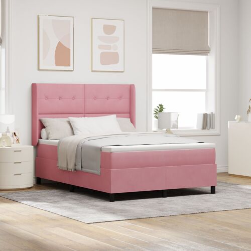 Lit Box Spring vidaXL avec Matelas et LED Rose 140x200 cm Velours
