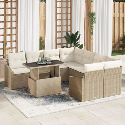 Ensemble De Canapé De Jardin Vidaxl 9 Pièces Beige Rattan