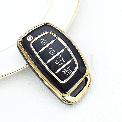 Étui Pour Clé De Voiture En Tpu À 4 Boutons, Coque Automatique Pour Hyundai Tucson Santa Fe Rena Sonata Elantra Creta Ix35 Ix45 I10 I30 I40-Noir Cover(Gld)