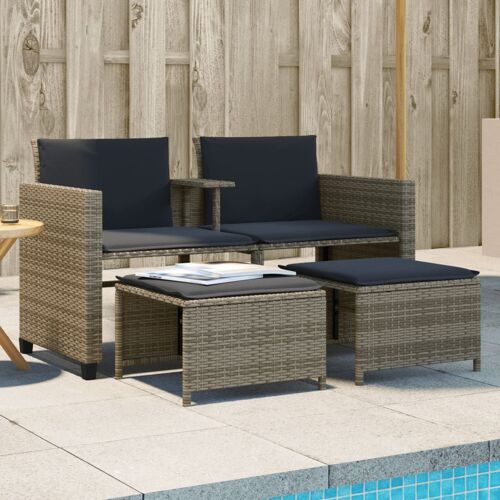 Vidaxl Canapé De Jardin 2 Places Avec Table Et Tabourets Gris Rotin