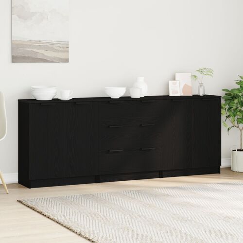 vidaXL 3 Pièces Meubles de Rangement Chêne Noir en Bois Ingénierie