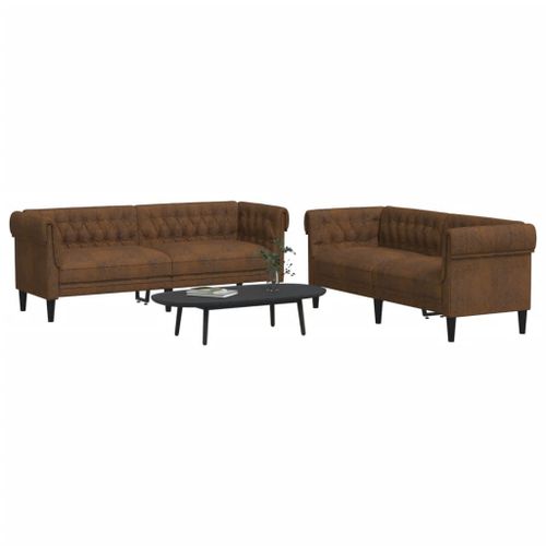 Vidaxl Ensemble De Canapés 2 Pcs Marron Tissu