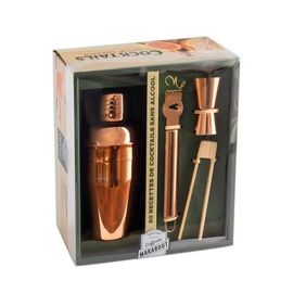 Cocktail Sans Alcool - Coffret Avec 1 Shaker Cuivré, 1 Pince En Bambou, 1 Doseur Cuivré, 1 Zesteur Cuivré Et 1 Livre Avec 50 Recettes De Cocktails Sans Alcool