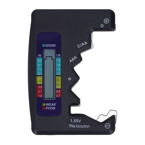 Testeur de batterie numérique ABS LCD Écran bouton Cellule bouton Vérificateur de batterie pour 1.5V 9V Mesure Noir