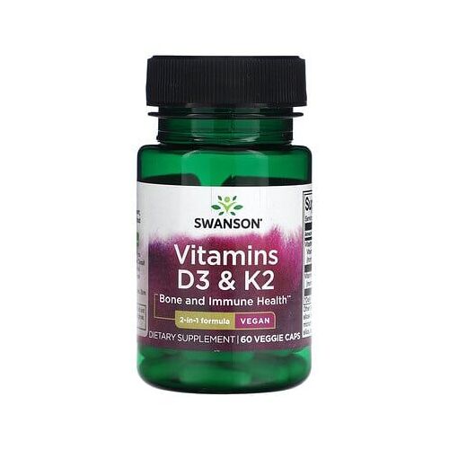 Swanson Vitamines D3 Et K2, 60 Capsules Végétariennes 