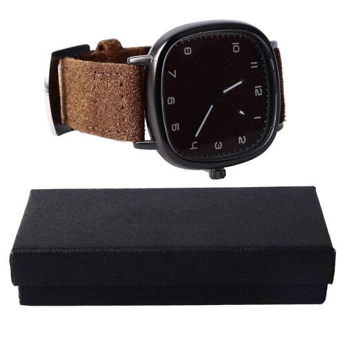 Montre À Quartz Pour Homme : Forme Quadratique Avec Heure Précise, Bracelet En Cuir Pu Pour Une Utilisation Quotidienne Dans Le Café