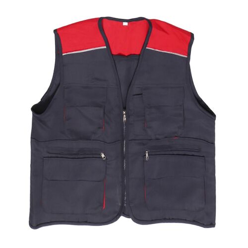 Gilet de travail rouge et bleu marine Fermeture éclair à visibilité améliorée Gilet de sécurité avant pour la pêche Sites de construction photographique Hauteur appropriée 180cm