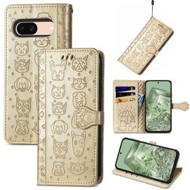 Saturcase Coque Pour Google Pixel 8a, Chien Et Chat Mignon Pu Cuir Magnétique Flip Portefeuille Support Porte-Carte Protecteur Housse Étui Avec Dragonne Pour Google Pixel 8a (Or)