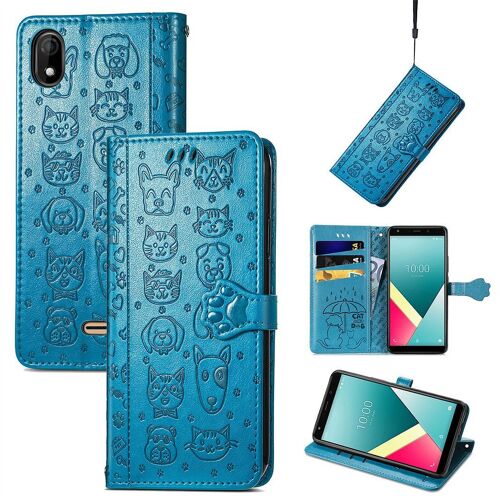 Saturcase Coque Pour Wiko Y61, Chien Et Chat Mignon Pu Cuir Magnétique Flip Portefeuille Support Porte-Carte Protecteur Housse Étui Avec Dragonne Pour Wiko Y61 (Bleu)