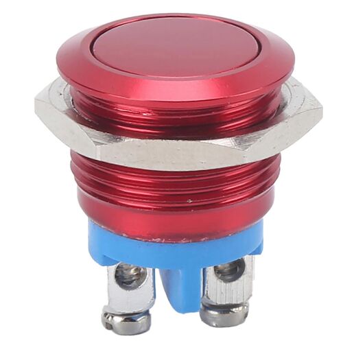 Interrupteur à bouton en métal rouge de 16 mm : acier inoxydable, étanche, alimentation à réinitialisation automatique 220V