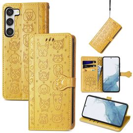 Saturcase Coque Pour Samsung Galaxy S23 Plus, Chien Et Chat Mignon Pu Cuir Magnétique Flip Portefeuille Support Porte-Carte Protecteur Housse Étui Avec Dragonne Pour Samsung Galaxy S23 Plus (Jaune)