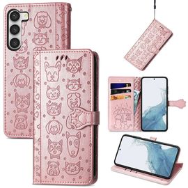 Saturcase Coque Pour Samsung Galaxy S23 Plus, Chien Et Chat Mignon Pu Cuir Magnétique Flip Portefeuille Support Porte-Carte Protecteur Housse Étui Avec Dragonne Pour Samsung Galaxy S23 Plus (Or Rose)