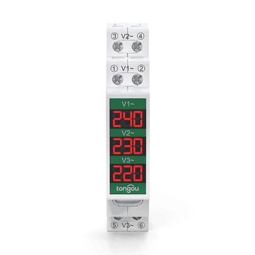 60-450V Compteur de tension triphasé Jauge de voltmètre modulaire 3 LED Affichage numérique Compteur de tension domestique domestique