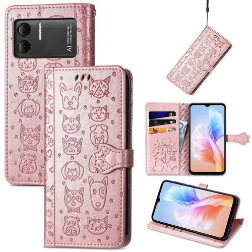 Saturcase Coque Pour Doogee X98 / X98 Pro, Chien Et Chat Mignon Pu Cuir Magnétique Flip Portefeuille Support Porte-Carte Protecteur Housse Étui Avec Dragonne Pour Doogee X98 / X98 Pro (Or Rose)