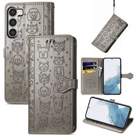 Saturcase Coque Pour Samsung Galaxy S23 Plus, Chien Et Chat Mignon Pu Cuir Magnétique Flip Portefeuille Support Porte-Carte Protecteur Housse Étui Avec Dragonne Pour Samsung Galaxy S23 Plus (Gris)