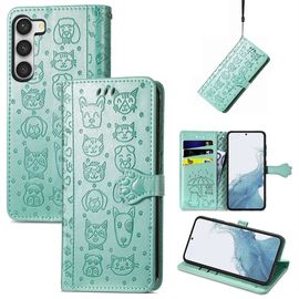 Saturcase Coque Pour Samsung Galaxy S23 Plus, Chien Et Chat Mignon Pu Cuir Magnétique Flip Portefeuille Support Porte-Carte Protecteur Housse Étui Avec Dragonne Pour Samsung Galaxy S23 Plus (Vert)