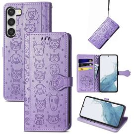 Saturcase Coque Pour Samsung Galaxy S23 Plus, Chien Et Chat Mignon Pu Cuir Magnétique Flip Portefeuille Support Porte-Carte Protecteur Housse Étui Avec Dragonne Pour Samsung Galaxy S23 Plus (Violet)