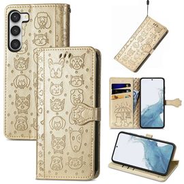 Saturcase Coque Pour Samsung Galaxy S23 Plus, Chien Et Chat Mignon Pu Cuir Magnétique Flip Portefeuille Support Porte-Carte Protecteur Housse Étui Avec Dragonne Pour Samsung Galaxy S23 Plus (Or)
