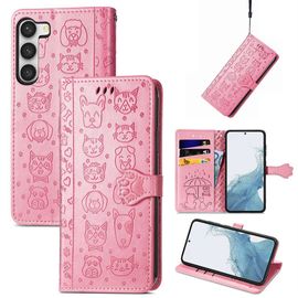 Saturcase Coque Pour Samsung Galaxy S23 Plus, Chien Et Chat Mignon Pu Cuir Magnétique Flip Portefeuille Support Porte-Carte Protecteur Housse Étui Avec Dragonne Pour Samsung Galaxy S23 Plus (Pink)