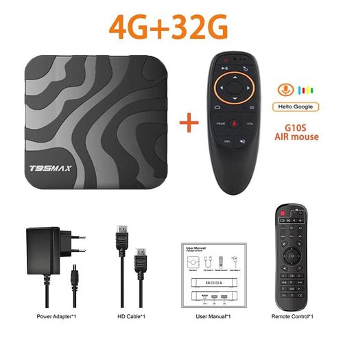 H618 Android 14 T95 Max Smart TV Box, Double Wifi, 2.4G & 5.8G, 6K, 3D Ram, 8G Rom, 128 Go, 64 Go Assistant vocal, Fast Box Media First, Nouveau-4G 32G Voice G10S-Us Plug