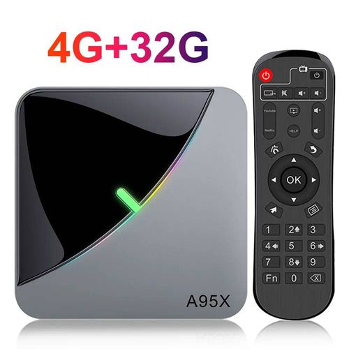 Boîtier Smart TV A95X F3 Air, Amlogic S905bery, 4 Go/32 Go/64 Go, décodeur connecté Android 9, avec WiFi 2.4/5 GHz et lumière RGB, pour touristes-4G32G-Uk Plug