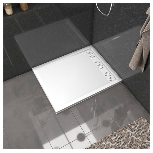Receveur en Acrylique Blanc 80x120x4cm Grilles Linéaires Chrome et Blanche Mate