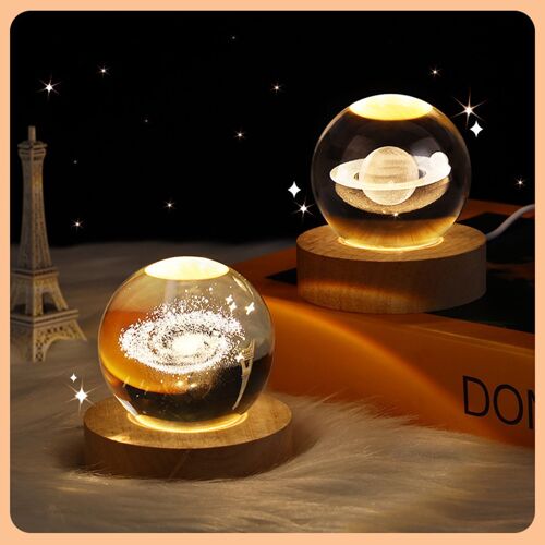 Boule De Cristal Galaxie 3d, Veilleuse Led, Système Solaire, Cristal Goodnice