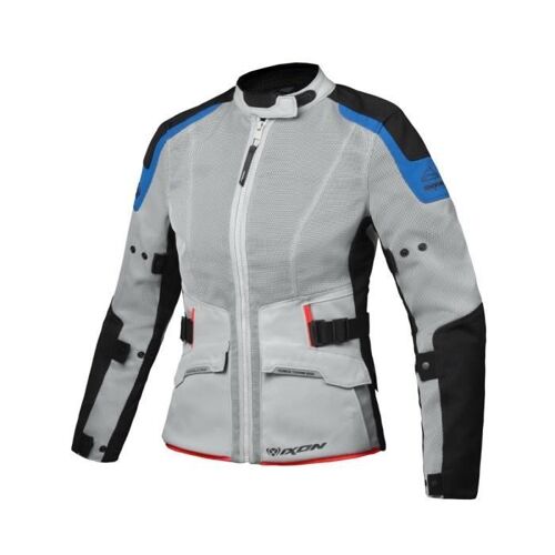 Veste Moto Femme Ixon M-Njord - Gris Clair/Bleu/Rouge Vif - Xs