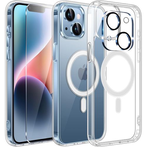 Coque Silicone Transparente Compatible Magsafe + Verre Trempes et Protection Camera Arriere Pour iPhone 14 Little Boutik®